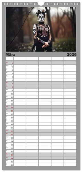 Produktbild: Familienplaner 2026 - Festliche Dia de Muertos Portr&auml;ts mit 5 Spalten (Wandkalender, 21 x 45 cm) CALVENDO