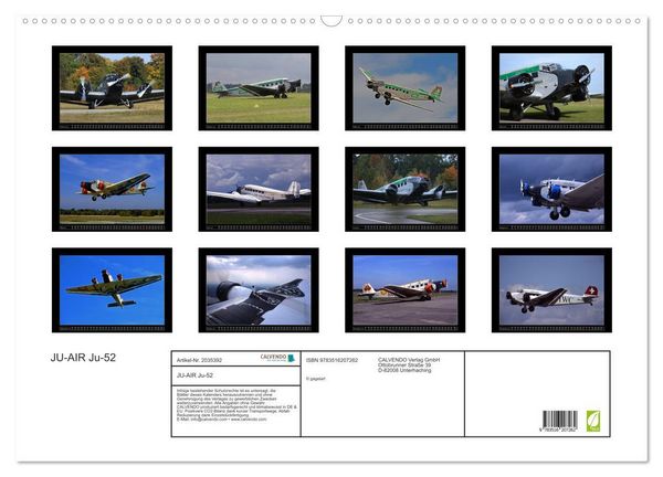 Produktbild: JU-AIR Ju-52 (Wandkalender 2026 DIN A2 quer), CALVENDO Monatskalender