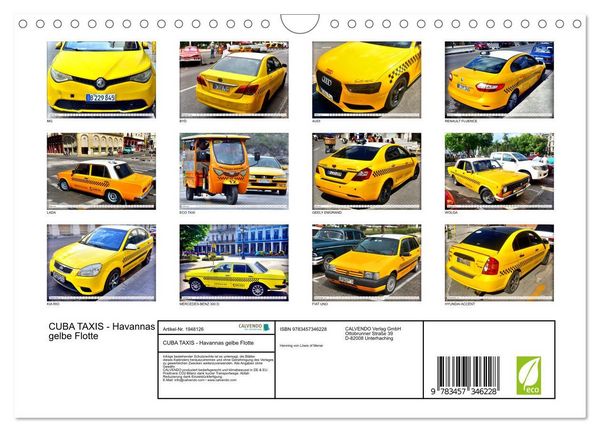 Produktbild: CUBA TAXIS - Havannas gelbe Flotte (Wandkalender 2026 DIN A4 quer), CALVENDO Monatskalender