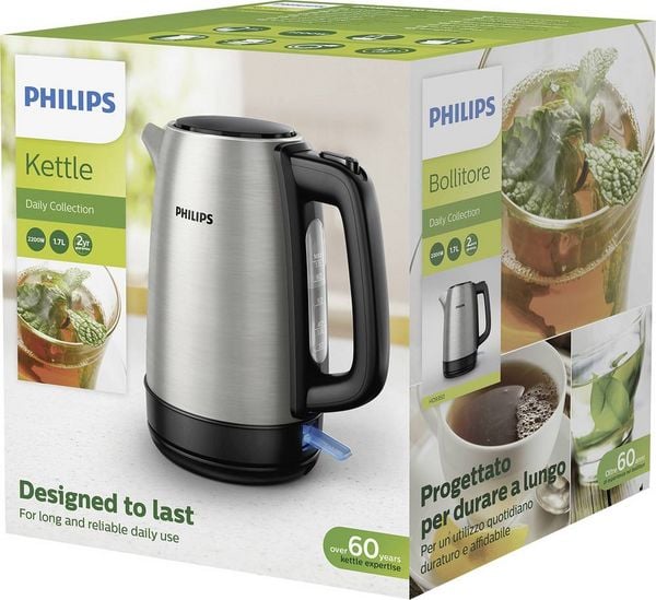 Produktbild: Philips Home HD9350/90 Daily Wasserkocher Edelstahl, Schwarz Fassungsverm&ouml;gen: 1.7 l