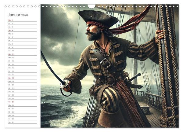 Produktbild: KI Piraten - Abenteuer der Seer&auml;uber auf hoher See (Wandkalender 2026 DIN A3 quer), CALVENDO Monatskalender