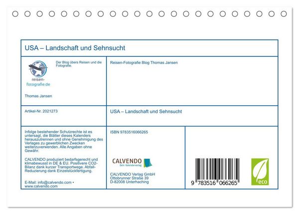 Produktbild: USA &ndash; Landschaft und Sehnsucht (Tischkalender 2026 DIN A5 quer), CALVENDO Monatskalender
