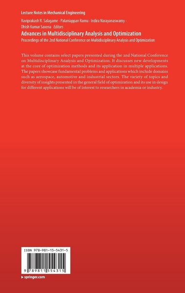 Produktbild: Advances in Multidisciplinary Analysis and Optimization