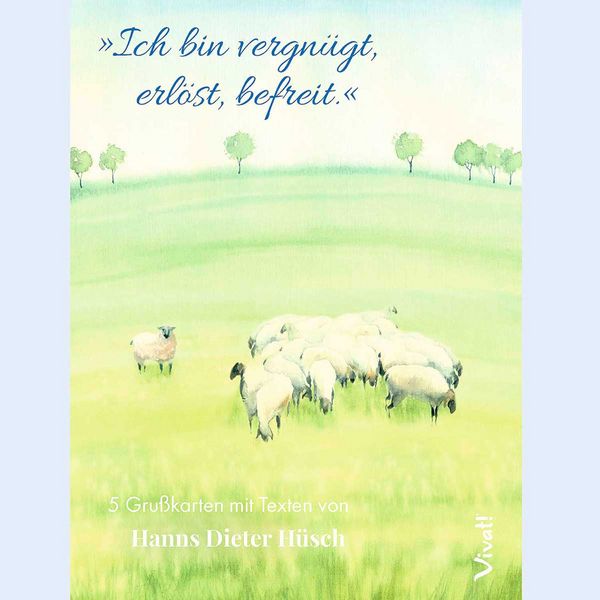 Produktbild: 5er-Set Gru&szlig;karten in Box &raquo;Ich bin vergn&uuml;gt, erl&ouml;st, befreit&laquo; mit Texten von Hanns Diester H&uuml;sch