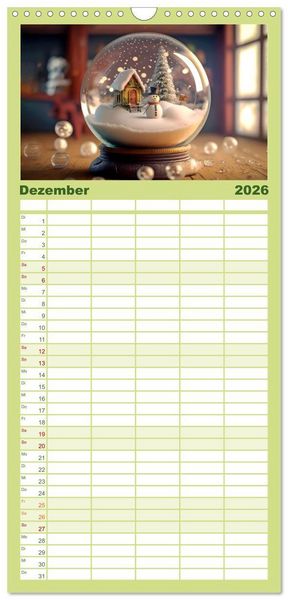 Produktbild: Familienplaner 2026 - Miniaturwelt in der Glaskugel mit 5 Spalten (Wandkalender, 21 x 45 cm) CALVENDO