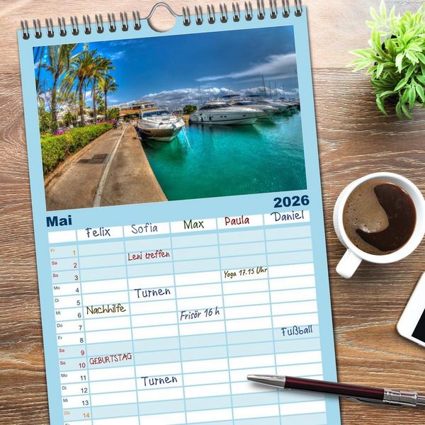 Produktbild: Familienplaner 2026 - Mallorca - Ahoi mit 5 Spalten (Wandkalender, 21 x 45 cm) CALVENDO