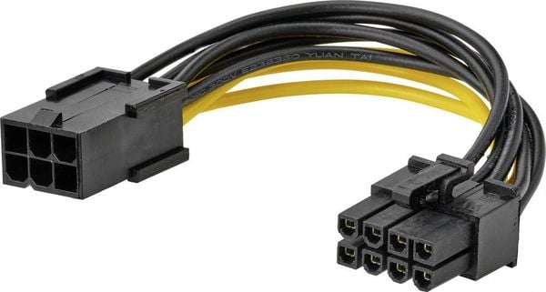 Akasa Strom Anschlusskabel [1x PCIe-Stecker 6pol. - 1x PCIe-Stecker 8pol.] 0.10m Gelb, Schwarz