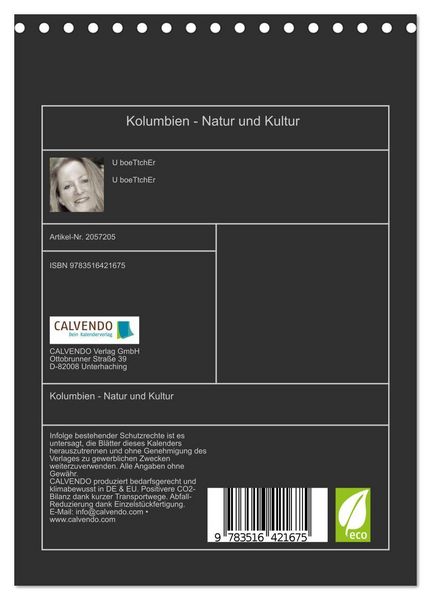 Produktbild: Kolumbien - Natur und Kultur (Tischkalender 2026 DIN A5 hoch), CALVENDO Monatskalender