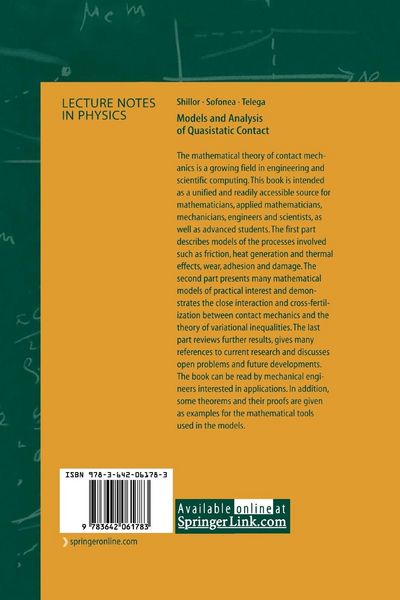 Produktbild: Models and Analysis of Quasistatic Contact