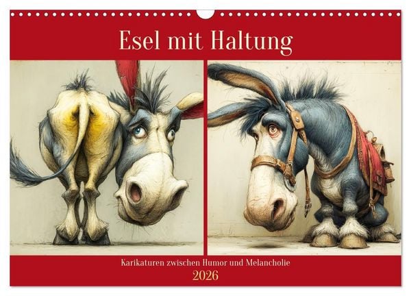 Produktbild: Esel mit Haltung. Karikaturen zwischen Humor und Melancholie (Wandkalender 2026 DIN A3 quer), CALVENDO Monatskalender