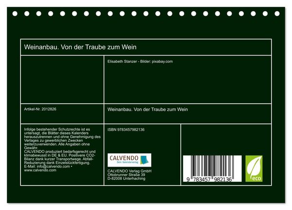 Produktbild: Weinanbau. Von der Traube zum Wein (Tischkalender 2026 DIN A5 quer), CALVENDO Monatskalender