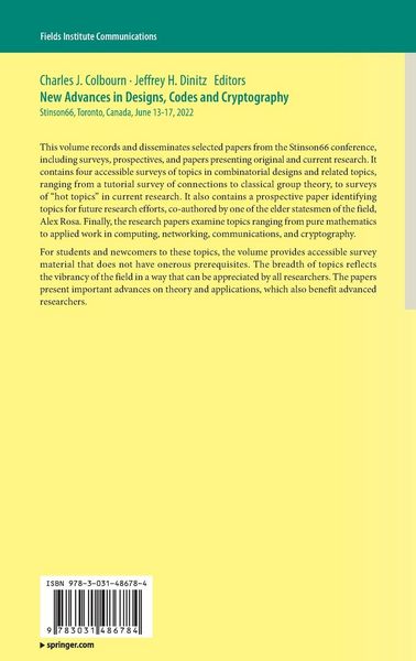 Produktbild: New Advances in Designs, Codes and Cryptography