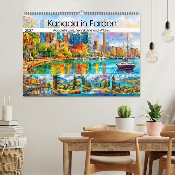 Produktbild: Kanada in Farben. Aquarelle zwischen Skyline und Wildnis (Wandkalender 2027 DIN A2 quer), CALVENDO Monatskalender
