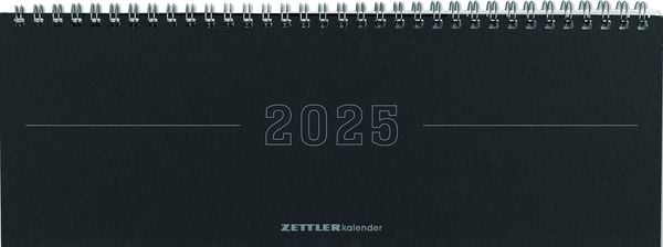 Tisch-Querkalender Papyrus Schwarz 2025 - Büro-Planer 29,7x10,5 cm - Tisch-Kalender - 1 Woche 2 Seiten - Ringbindung - Z