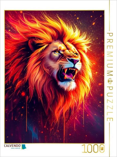 Produktbild: CALVENDO Puzzle Feuriger L&ouml;we in Farbenpracht | 1000 Teile Lege-Gr&ouml;&szlig;e 64x48cm Foto-Puzzle f&uuml;r gl&uuml;ckliche Stunden