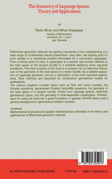 Produktbild: The Geometry of Lagrange Spaces: Theory and Applications