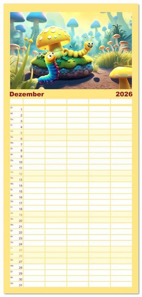 Produktbild: Familienplaner 2026 - W&uuml;rmchen Zauber mit 5 Spalten (Wandkalender, 21 x 45 cm) CALVENDO