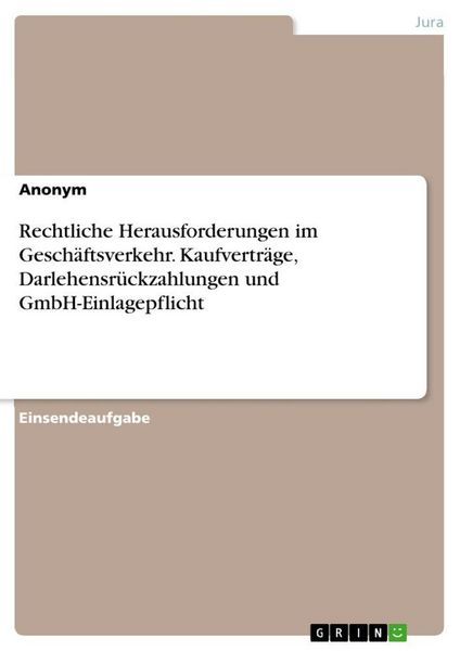 Produktbild: Rechtliche Herausforderungen im Gesch&auml;ftsverkehr. Kaufvertr&auml;ge, Darlehensr&uuml;ckzahlungen und GmbH-Einlagepflicht