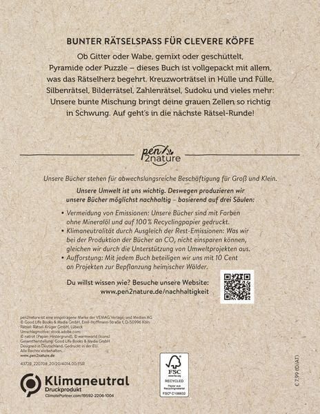 Produktbild: Rätselbuch für clevere Köpfe. Bunter Rätselmix für Erwachsene