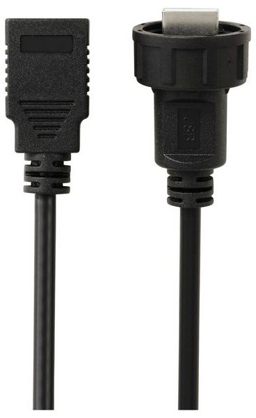 Produktbild: USB 2.0-Kabel mit USB-A-Stecker auf IP67-USB-A-Buchse, 0,5m TC-E13T-MU2-MWA/FU2-NWA-0.5PV-S Wasserdichtes Kunststoffkabel