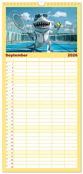 Produktbild: Familienplaner 2026 - Der tierisch lustige Tennis-Kalender mit 5 Spalten (Wandkalender, 21 x 45 cm) CALVENDO