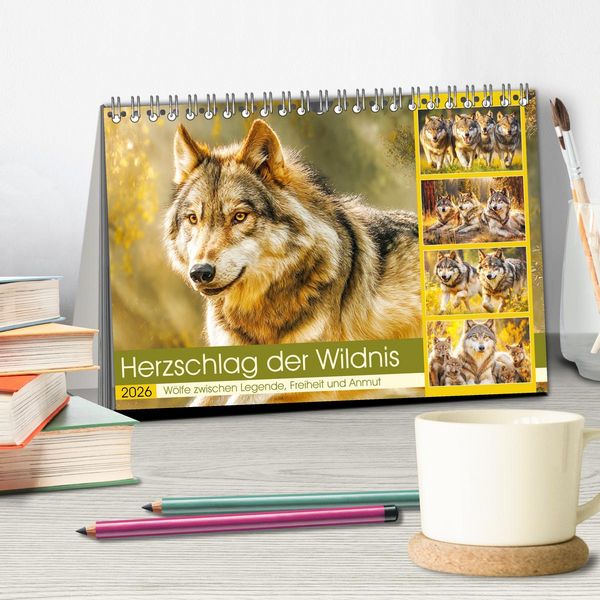 Produktbild: Herzschlag der Wildnis. W&ouml;lfe zwischen Legende, Freiheit und Anmut (Tischkalender 2026 DIN A5 quer), CALVENDO Monatskalender