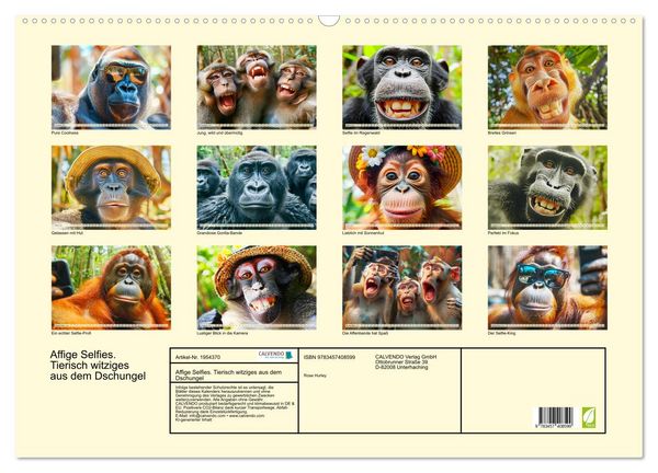 Produktbild: Affige Selfies. Tierisch witziges aus dem Dschungel (Wandkalender 2026 DIN A2 quer), CALVENDO Monatskalender