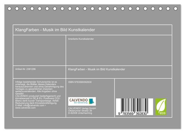 Produktbild: KlangFarben - Musik im Bild Kunstkalender (Tischkalender 2027 DIN A5 quer), CALVENDO Monatskalender