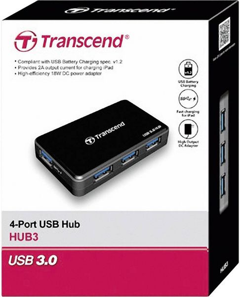 Produktbild: Transcend TS-HUB2C 4 Port USB 3.2 Gen 1-Hub (USB 3.0) Schwarz