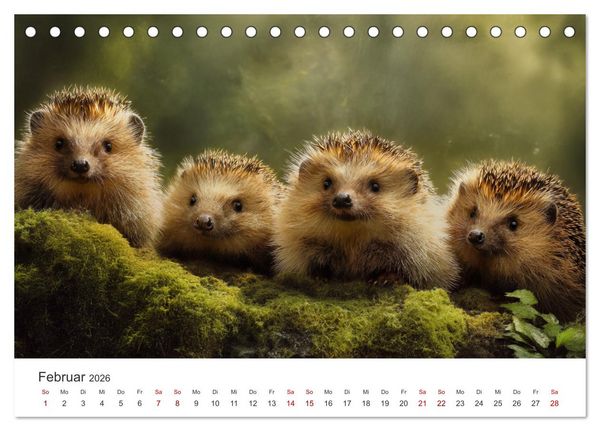 Produktbild: Rund, stachlig, munter - Ein Jahr mit Igeln (Tischkalender 2026 DIN A5 quer), CALVENDO Monatskalender