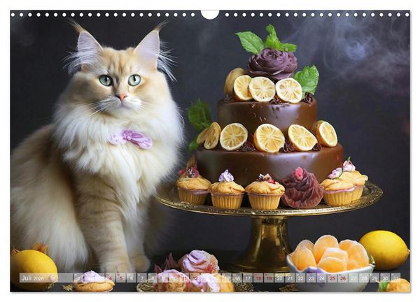 Produktbild: S&uuml;&szlig;e Naschkatzen - Pelzige Leckerm&auml;ulchen zwischen s&uuml;&szlig;en Desserts und Torten (Wandkalender 2026 DIN A3 quer), CALVENDO Monatskalender