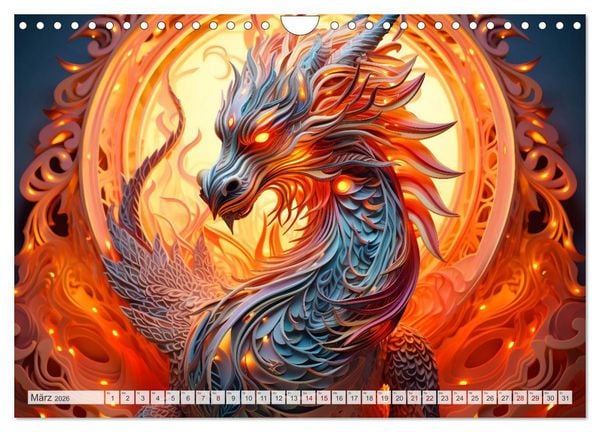 Produktbild: Quilling-Drachen - Jahr des Drachen (Wandkalender 2026 DIN A4 quer), CALVENDO Monatskalender