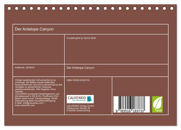 Produktbild: Der Antelope Canyon (Tischkalender 2026 DIN A5 quer), CALVENDO Monatskalender