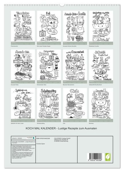 Produktbild: KOCH MAL KALENDER - Lustige Rezepte zum Ausmalen (hochwertiger Premium Wandkalender 2026 DIN A2 hoch), Kunstdruck in Hochglanz