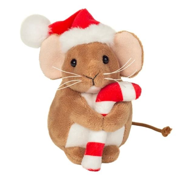 Teddy Hermann 946168 - Weihnachtsmaus mit Zuckerstange, Plüsch, 11 cm