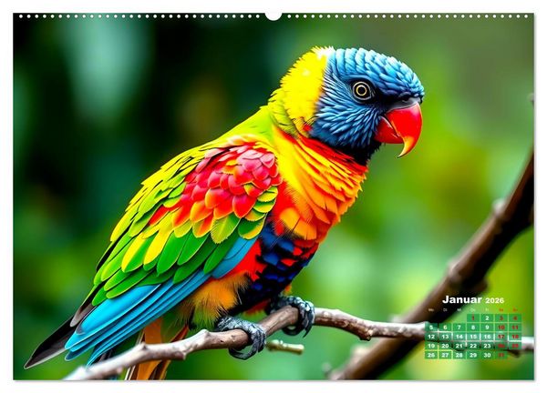 Produktbild: Leuchtend farbenfrohe V&ouml;gel (hochwertiger Premium Wandkalender 2026 DIN A2 quer), Kunstdruck in Hochglanz