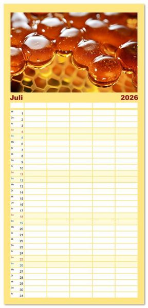 Produktbild: Familienplaner 2026 - HONIG - fl&uuml;ssiges Gold mit 5 Spalten (Wandkalender, 21 x 45 cm) CALVENDO