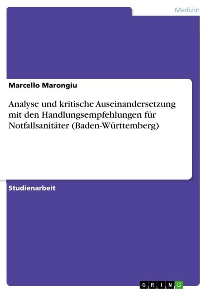 Produktbild: Analyse und kritische Auseinandersetzung mit den Handlungsempfehlungen f&uuml;r Notfallsanit&auml;ter (Baden-W&uuml;rttemberg)