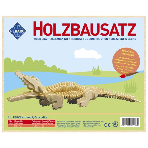 Produktbild: PEBARO 860/3 - Holzbausatz Krokodil, 94 Teile, Holzkonstruktion zum Zusammenstecken