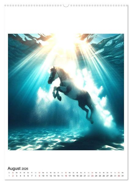 Produktbild: Pferde unter Wasser - Saddle up, die Tauchfahrt beginnt (hochwertiger Premium Wandkalender 2026 DIN A2 hoch), Kunstdruck in Hochglanz