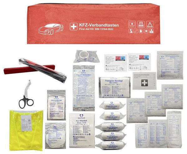 Produktbild: besTreat 3 in 1 Car first aid kit Verbandtasche Inkl. Warndreieck Bus, Wohnmobile, Pkw, SUV (L x B x H) 130 x 440 x 60 mm EN 14683 DIN 13164 1 St.