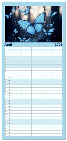 Produktbild: Familienplaner 2026 - Blauer Zauberflug mit 5 Spalten (Wandkalender, 21 x 45 cm) CALVENDO