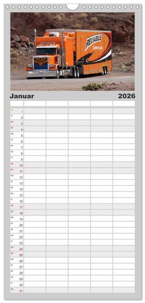 Produktbild: Familienplaner 2026 - Langhauber. Coole Trucks in den USA mit 5 Spalten (Wandkalender, 21 x 45 cm) CALVENDO