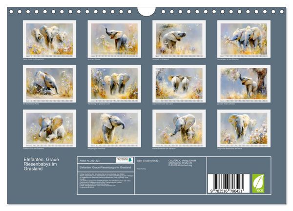 Produktbild: Elefanten. Graue Riesenbabys im Grasland (Wandkalender 2027 DIN A4 quer), CALVENDO Monatskalender
