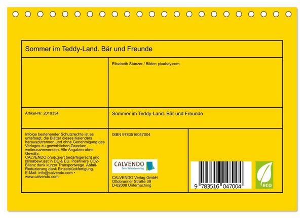 Produktbild: Sommer im Teddy-Land. B&auml;r und Freunde (Tischkalender 2026 DIN A5 quer), CALVENDO Monatskalender