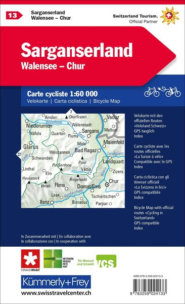 Produktbild: Sarganserland - Walensee - Chur Nr. 13 Velokarte 1:60 000