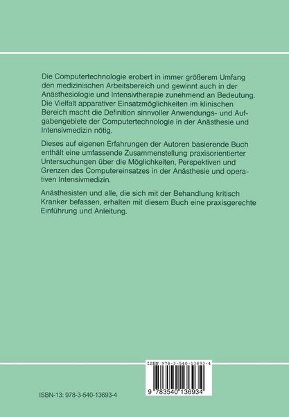 Produktbild: Anwendungsgebiete der Computertechnologie in Anaesthesie und Intensivmedizin