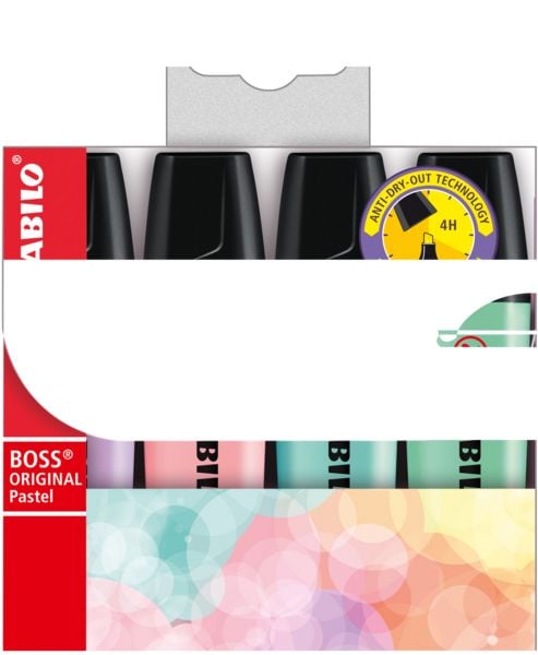 Produktbild: STABILO Textmarker -   BOSS ORIGINAL Pastel - 4er Pack - Hauch von Minzgr&uuml;n, rosiges Rouge, Schimmer von Lila, zartes T&uuml;rkis