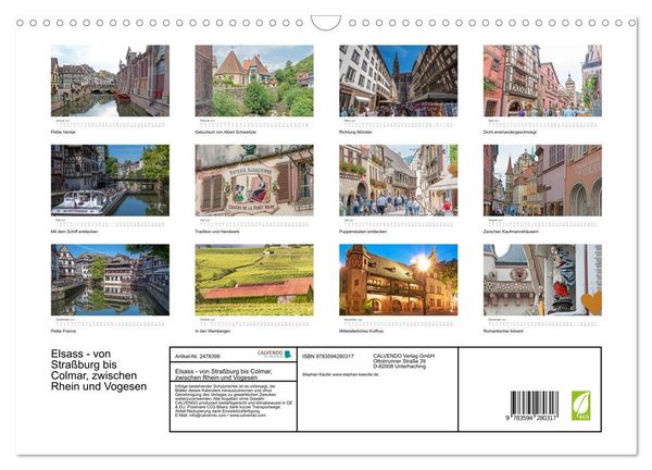 Produktbild: Elsass - von Stra&szlig;burg bis Colmar, zwischen Rhein und Vogesen (Wandkalender 2027 DIN A3 quer), CALVENDO Monatskalender