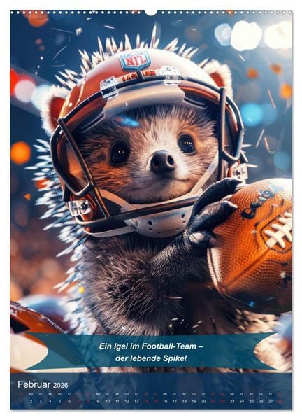 Produktbild: American Football mit tierischem Humor (hochwertiger Premium Wandkalender 2026 DIN A2 hoch), Kunstdruck in Hochglanz